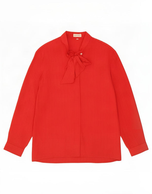 Vintage Damen Langarm-Bluse mit Krawatte vorne IT 48 XL Rot gestreift
