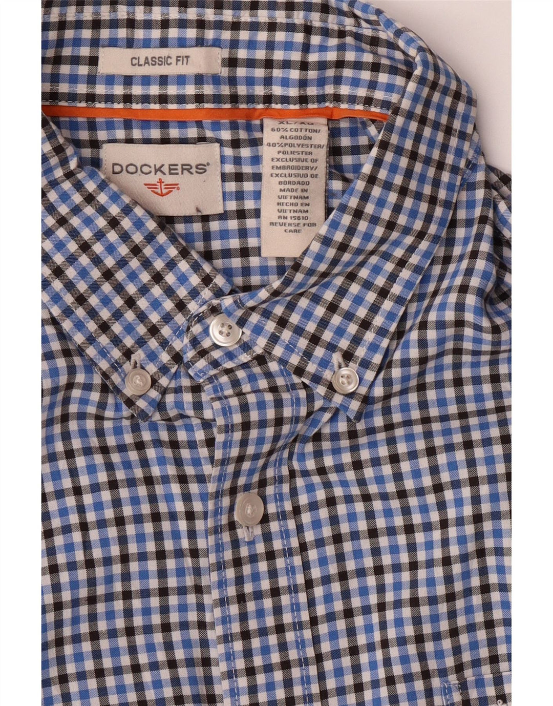 DOCKERS Mens Classic Fit Shirt XL Blue Check Cotton Vintage Dockers and Second-Hand Dockers from Messina Hembry 