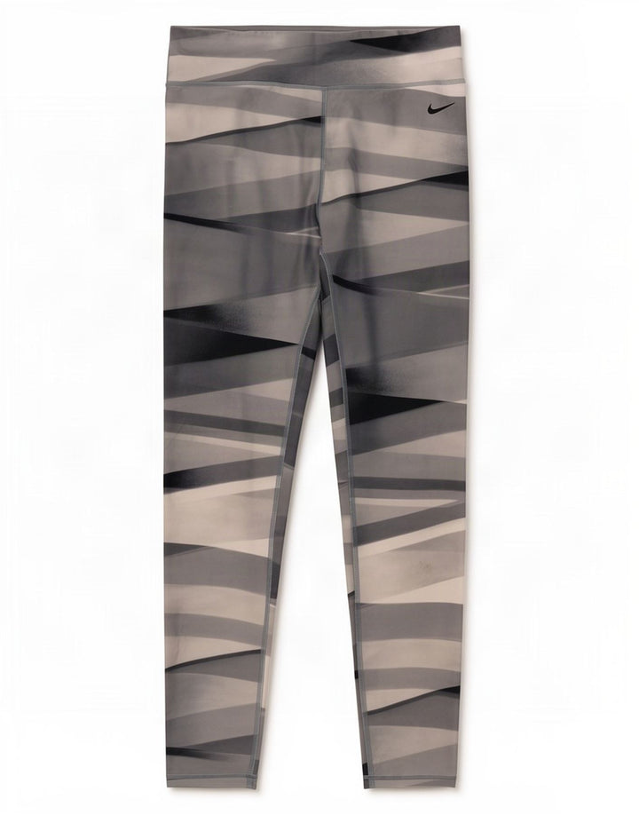 Nike Damen Dri Fit Leggings UK 12 Mittelgraues geometrisches Polyester