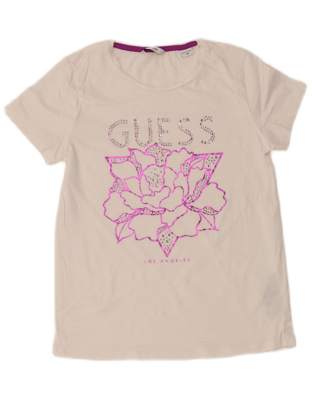 GUESS Mädchen-T-Shirt mit Grafik, 13–14 Jahre, weiße Baumwolle