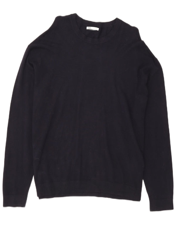 Zara Herren-Pullover mit Rundhalsausschnitt, XL, Marineblau, Viskose