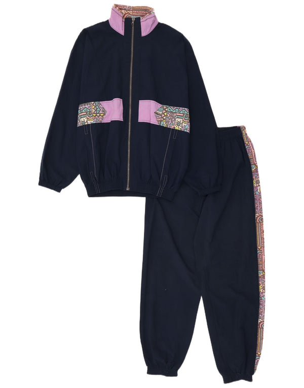 Vintage Damen-Trainingsanzug, UK 10, Größe S, marineblau, geometrisch, Polyamid