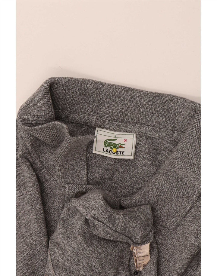 Lacoste Herren-Langarm-Poloshirt, Größe 4, mittelgraue Baumwolle