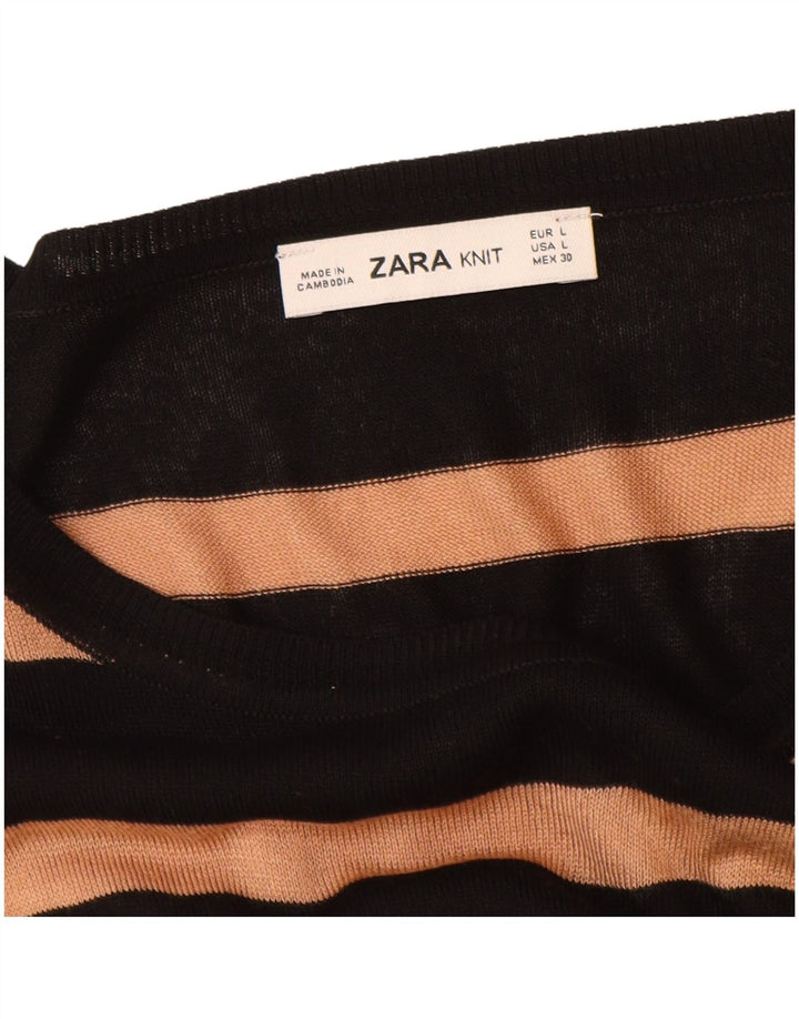 Zara Damen-Pullover mit U-Boot-Ausschnitt, Gr. 42, Größe L, schwarz gestreift