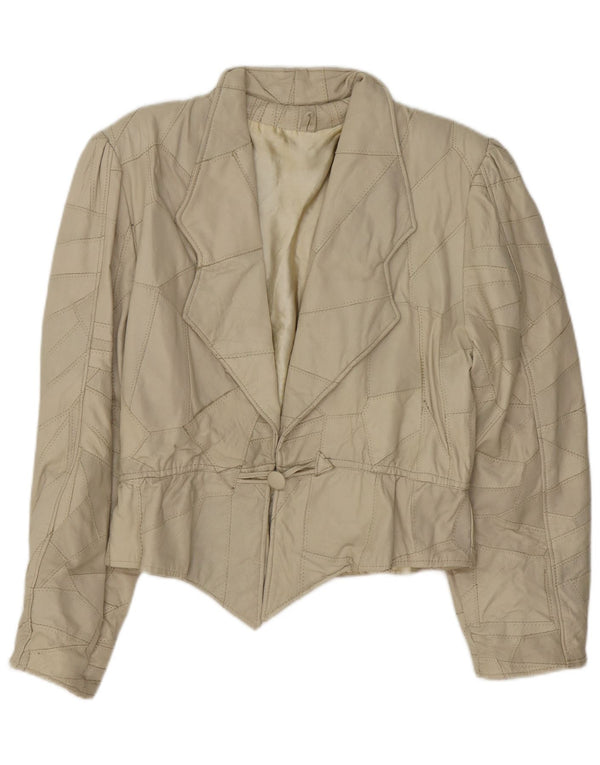 Vintage Damen Lederjacke UK 14 Medium Beige Patchwork