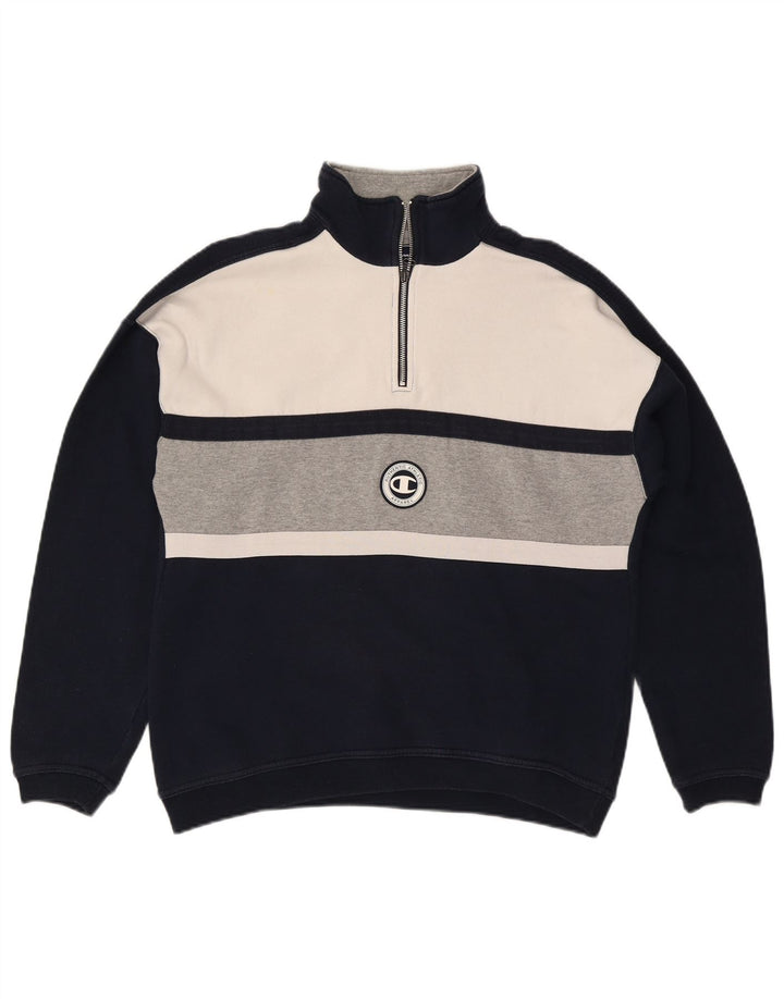 CHAMPION Herren-Sweatshirt mit Reißverschluss am Hals, mittlerer Marineblau-Farbblock