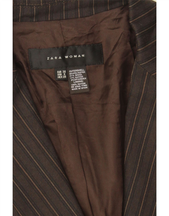 Zara Damen-Blazerjacke mit 1 Knopf, EU 38, kleines braunes Nadelstreifen-Polyester