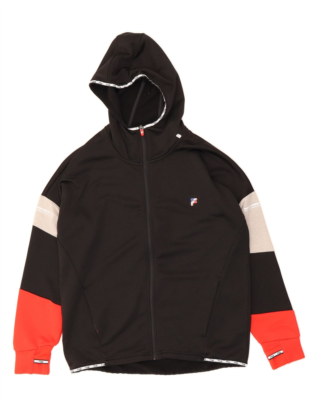 FILA Mens Graphic Zip Hoodie Sweater Medium Black Colourblock Polyester Vintage Fila and Second-Hand Fila from Messina Hembry 