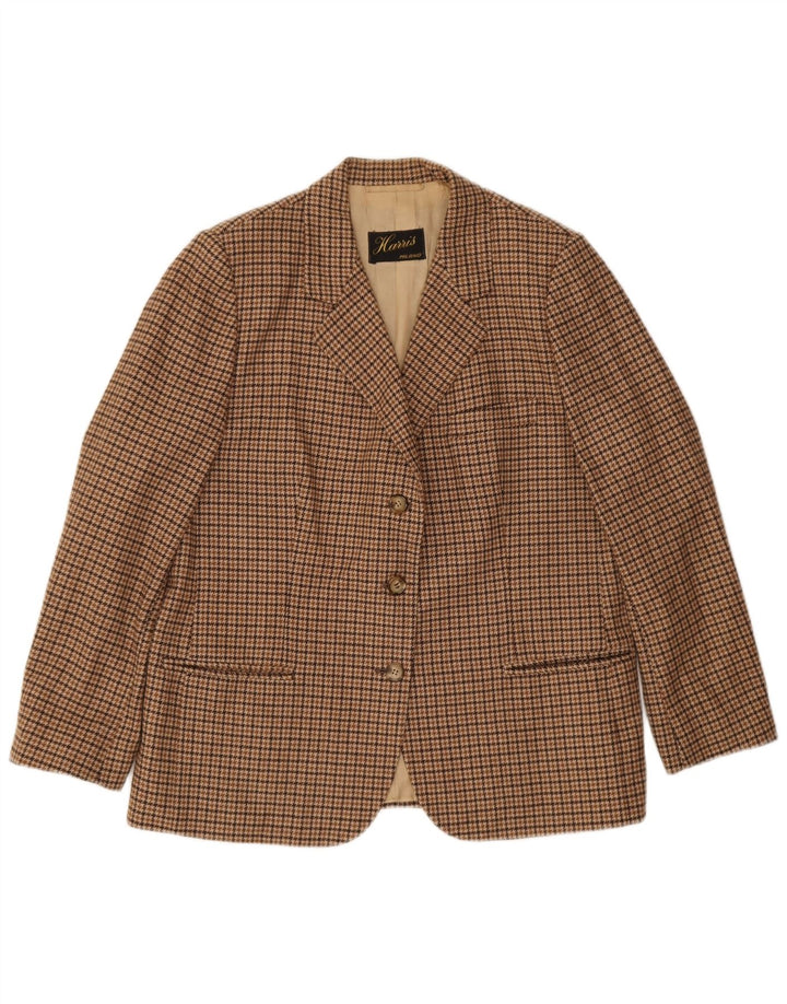 Vintage Damen 3-Knopf-Blazerjacke UK 12 Mittelbrauner Hahnentrittmuster