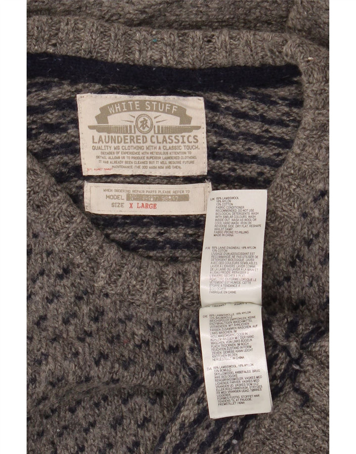 White Stuff Herren-Pullover mit Rundhalsausschnitt, XL, grau gefleckte Lammwolle