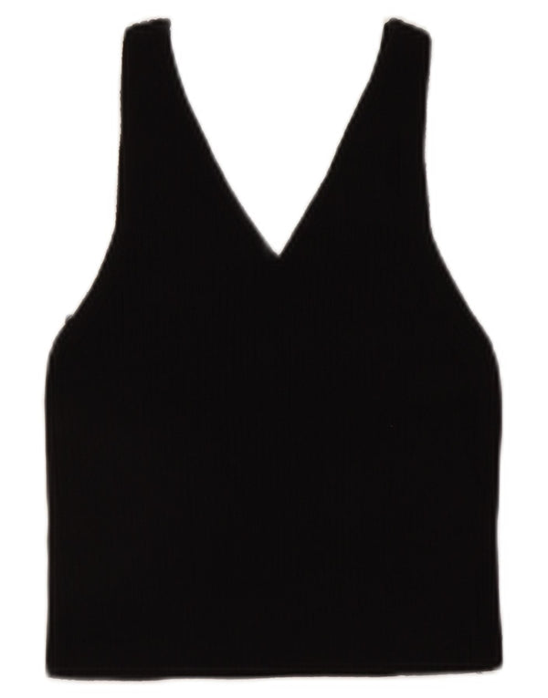 Zara Damen Ärmelloses Crop Top UK 12 Medium Schwarz Gepunktet