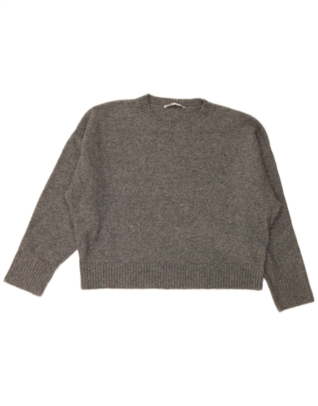 Zara Damen-Pullover, übergroß, Rundhalsausschnitt, Gr. 42, Größe L, Grau meliert