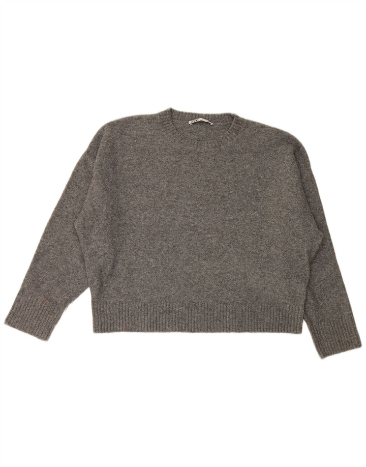 Zara Damen-Pullover, übergroß, Rundhalsausschnitt, Gr. 42, Größe L, Grau meliert