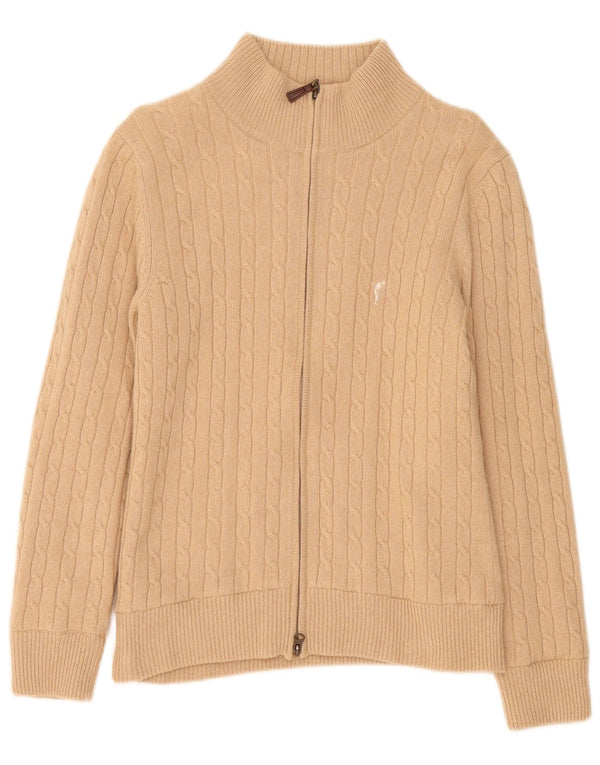Golfino Womens Full Zip Cardigan Sweater UK 12 Medium Beige Merino Wool
