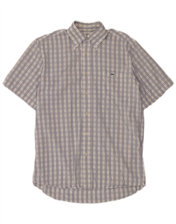 Lacoste Herren-Kurzarmhemd, Größe 39, mittelweiß, kariert, Baumwolle