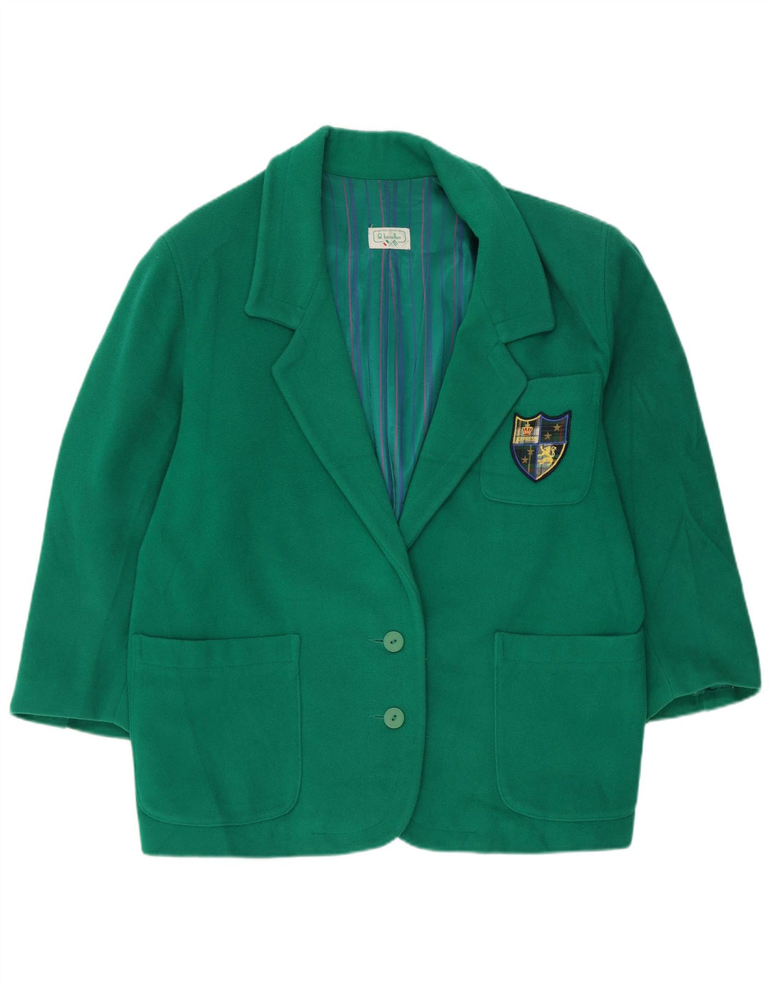 Benetton Damen-Blazer mit 2 Knöpfen, übergroß, IT 40, kleine grüne Wolle