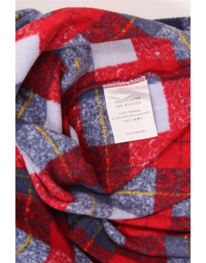 Vintage Herren-Fleecepullover mit Reißverschluss, mittelrot, kariertes Polyester