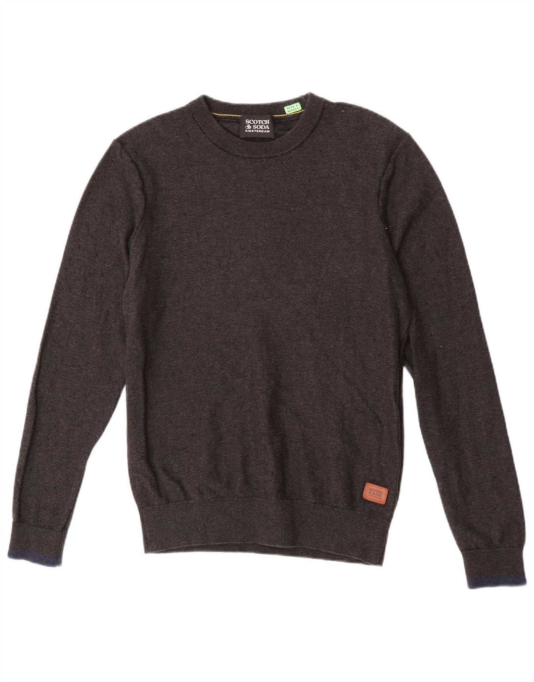Scotch & Soda Herren-Pullover mit Rundhalsausschnitt, mittelgraue Baumwolle