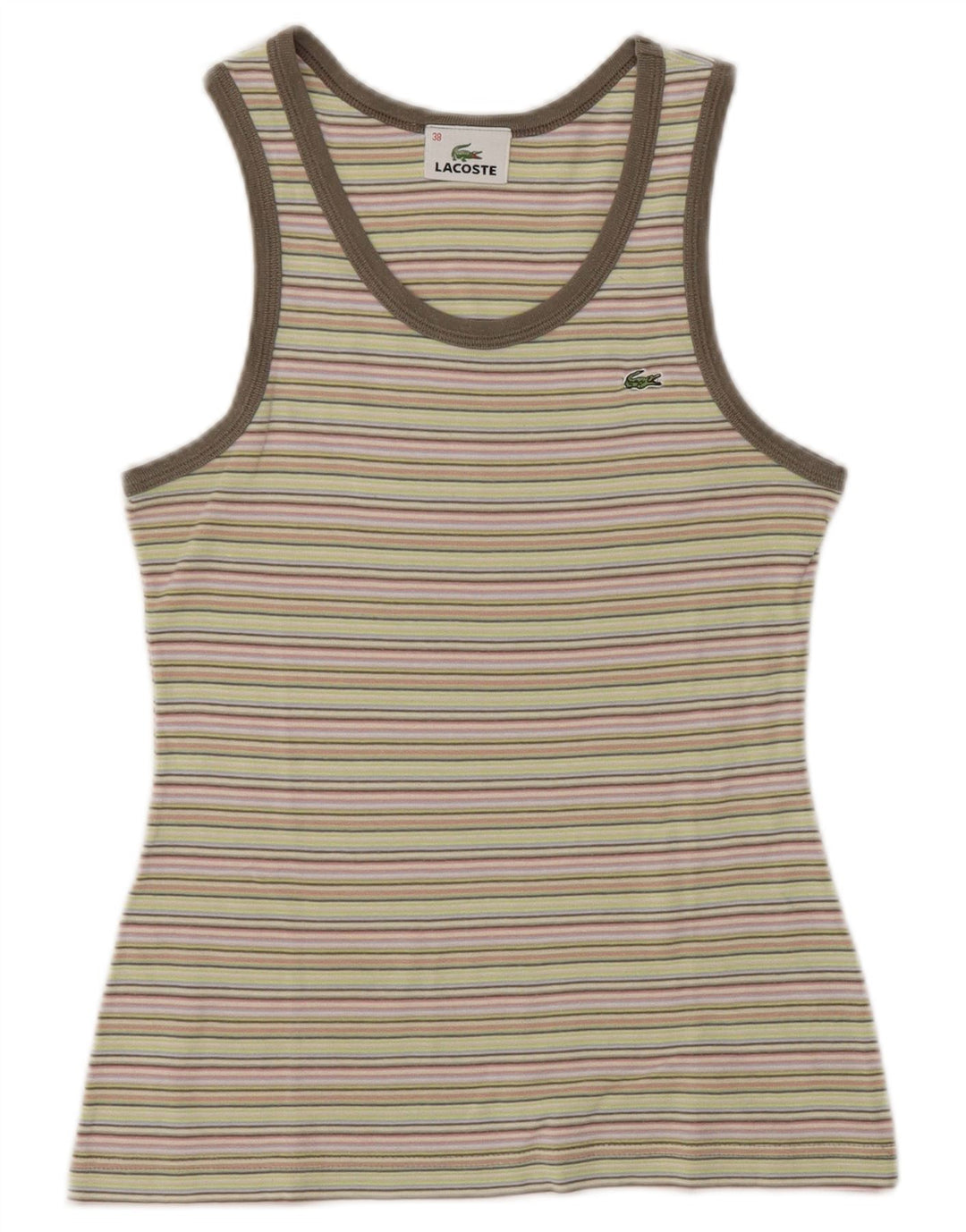 Lacoste Damen Crop Vest Top Größe 38 Medium Mehrfarbig gestreifte Baumwolle