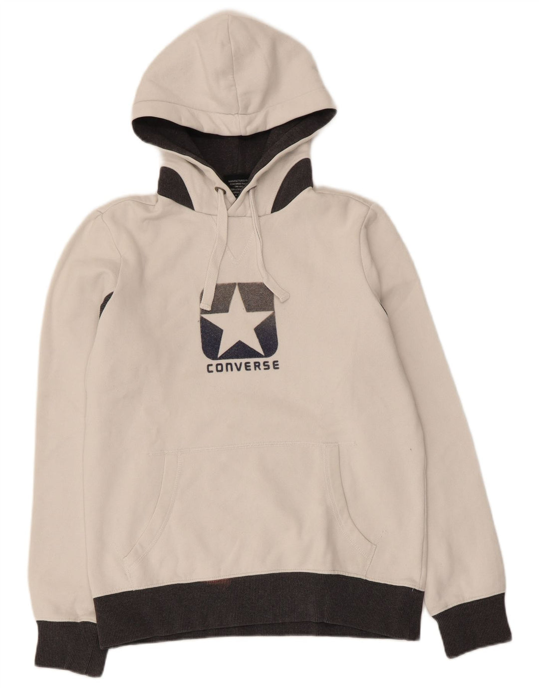 Converse Herren-Pullover mit grafischem Kapuzenpullover, Größe S, weiß, aus Baumwolle im Farbblockdesign
