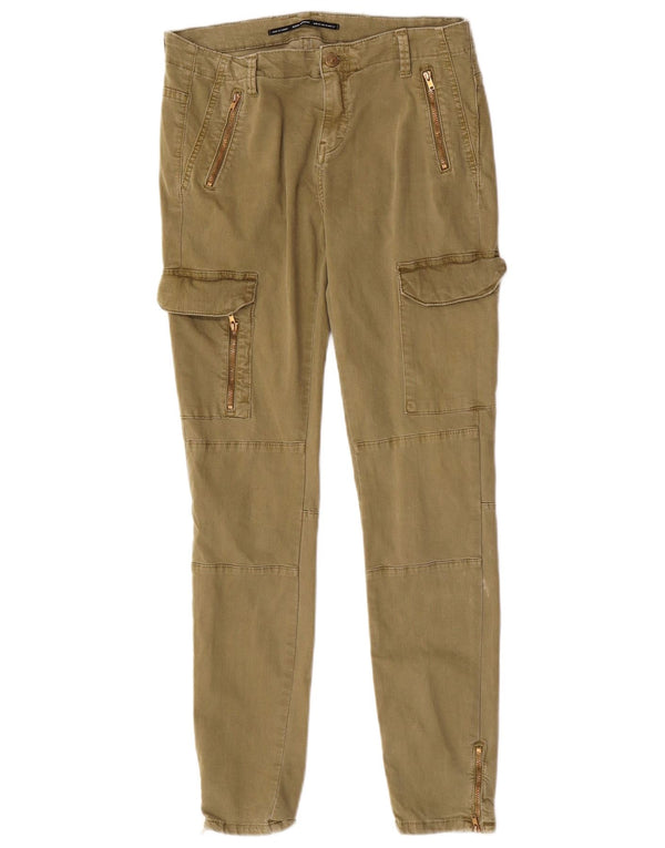 Zara Damen Slim Cargohose EU 42 Large W32 L29 Khaki Baumwolle