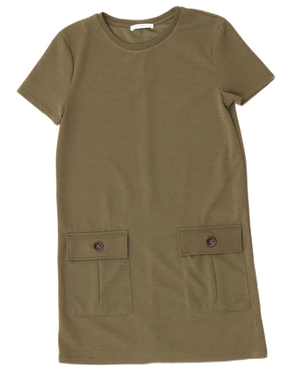 Zara Damen T-Shirt-Kleid UK 10 Small Khaki