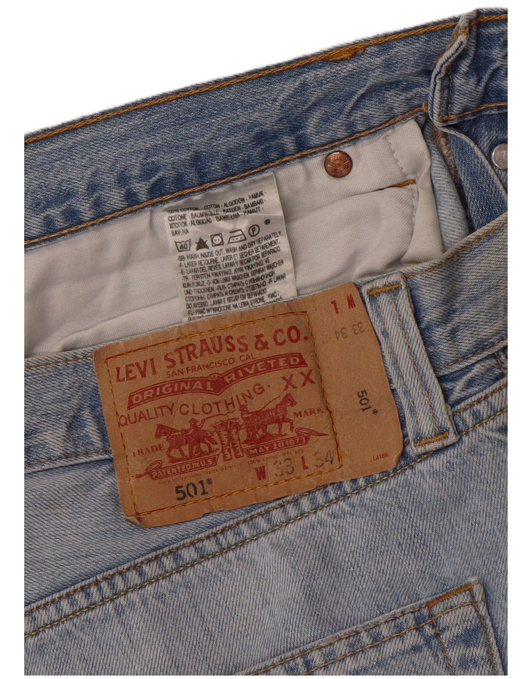 LEVI'S Herren 501 Straight Jeans W33 L34 Blaue Baumwolle