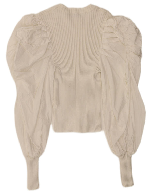 Zara Crop Langarm-Blusenoberteil für Damen, UK 12, mittelweiße Baumwolle