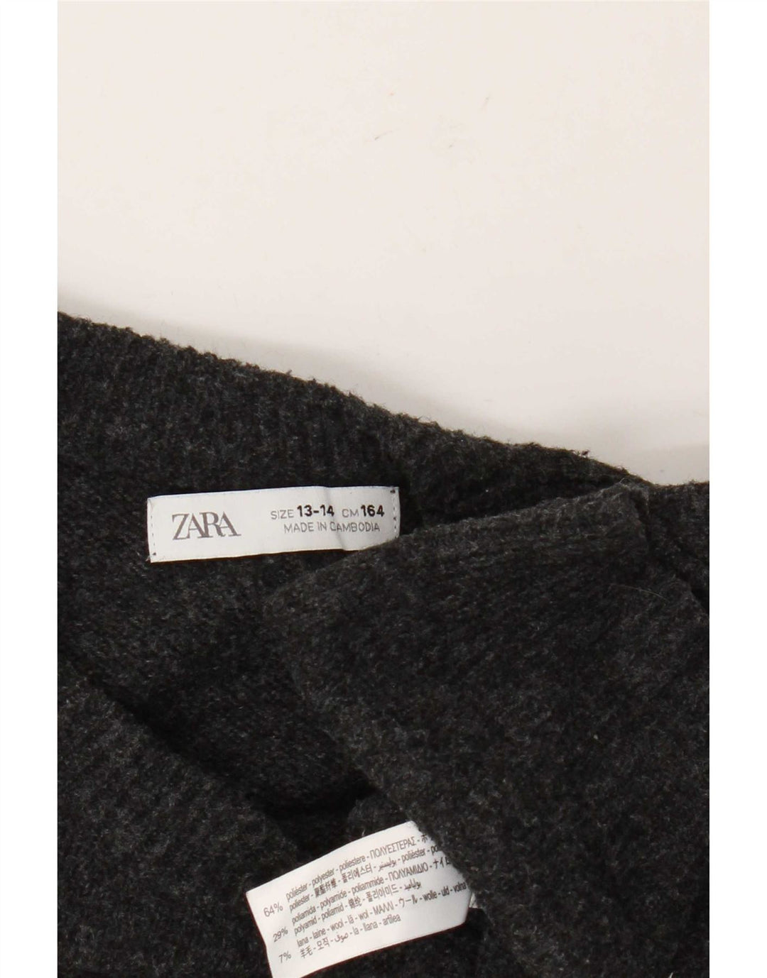 Zara Jungen-Pullover mit Rundhalsausschnitt, 13–14 Jahre, graues Polyester