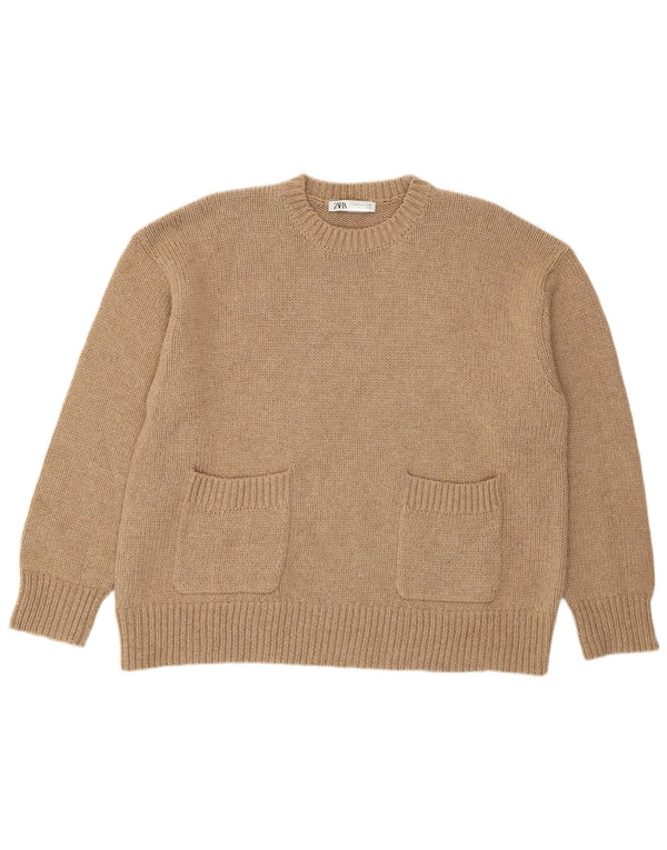 Zara Damen-Pullover, lockere Passform, Rundhalsausschnitt, Gr. 18, XL, Beige, Polyester