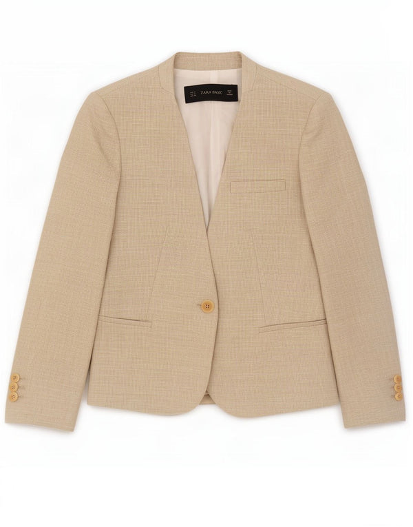Zara Damen Blazer Jacke UK 12 Mittelbeige Baumwolle