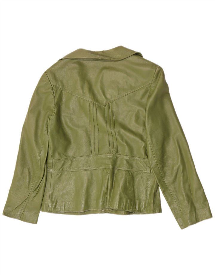 Vintage Damen 4-Knopf-Blazerjacke IT 44 Mittelgrünes Leder