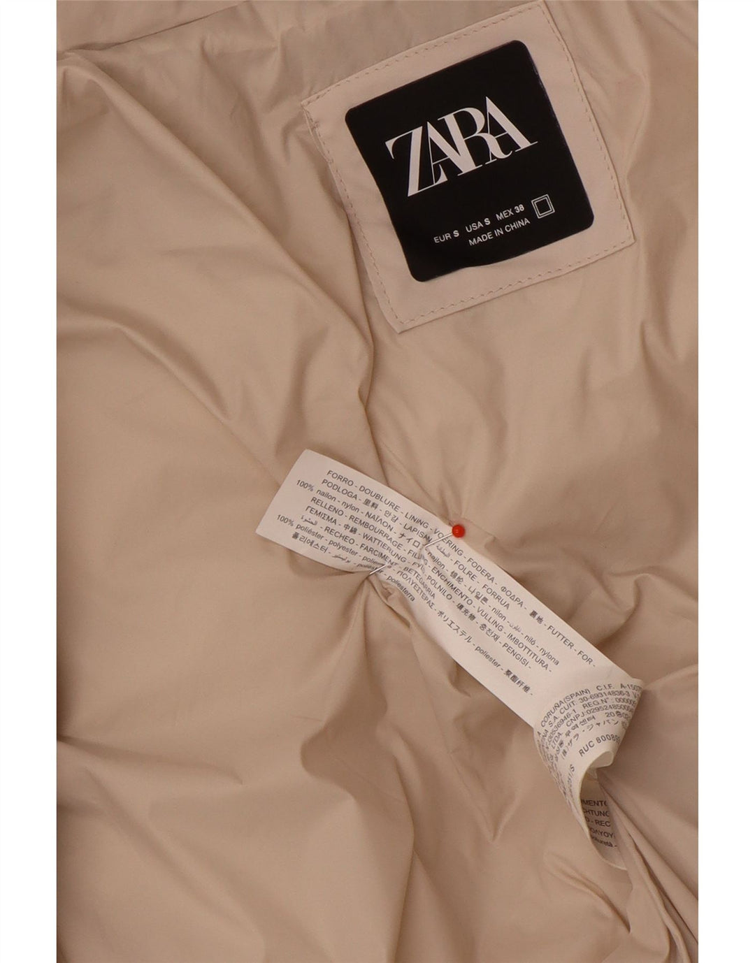 Zara Damen Übergroße wattierte Jacke UK 10 Small Beige Nylon