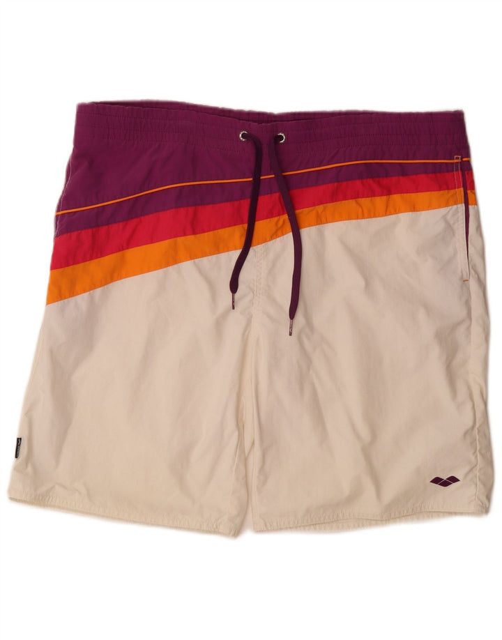 Arena Herren-Badeshorts mit Grafik, groß, weißes Colourblock-Polyamid
