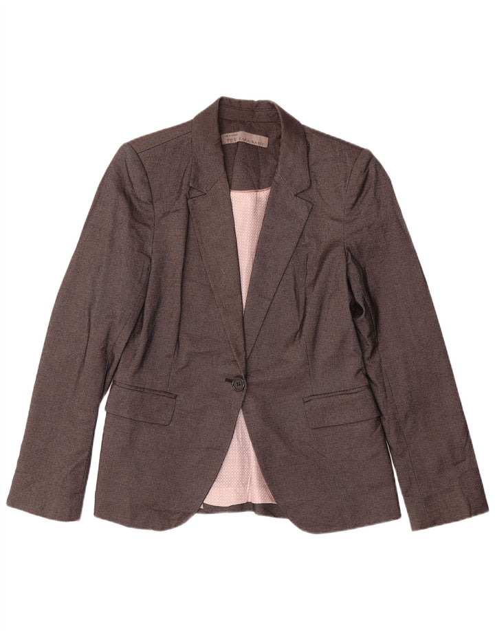 Zara Damen 1-Knopf-Blazerjacke UK 14 Large Grau Polyester