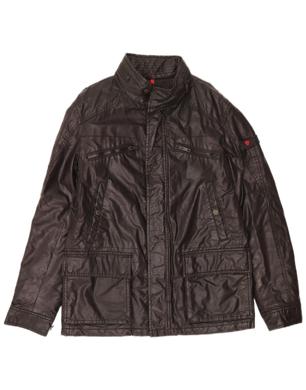 Strellson Herren-Utility-Jacke aus gewachster Baumwolle, IT 50, Größe L, schwarze Baumwolle