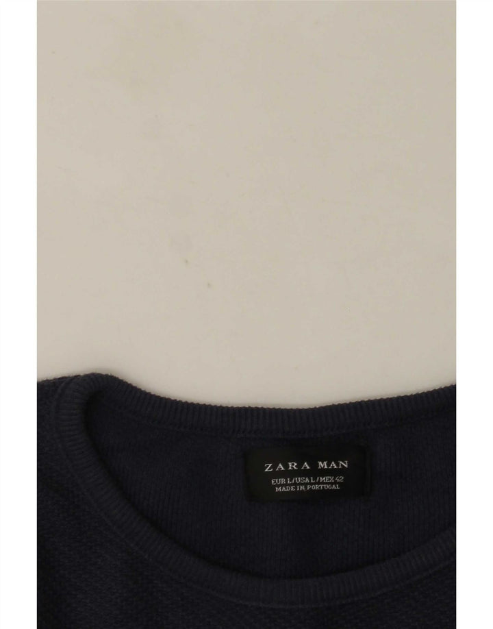 Zara Herren-Pullover mit Rundhalsausschnitt, Größe L, Marineblau
