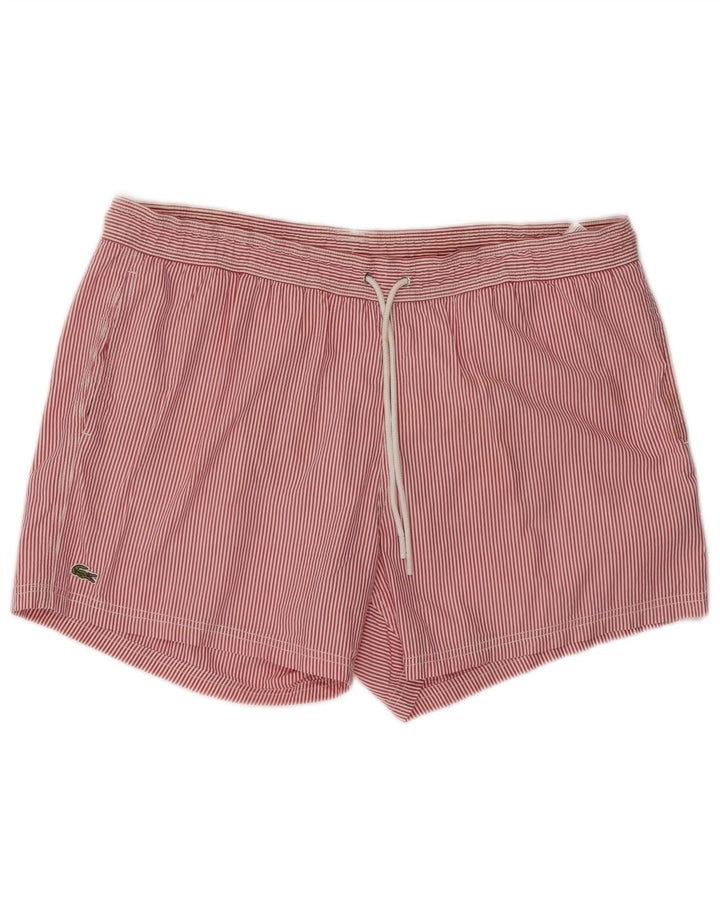 LACOSTE Herren-Badeshorts XL aus roter Nadelstreifen-Baumwolle