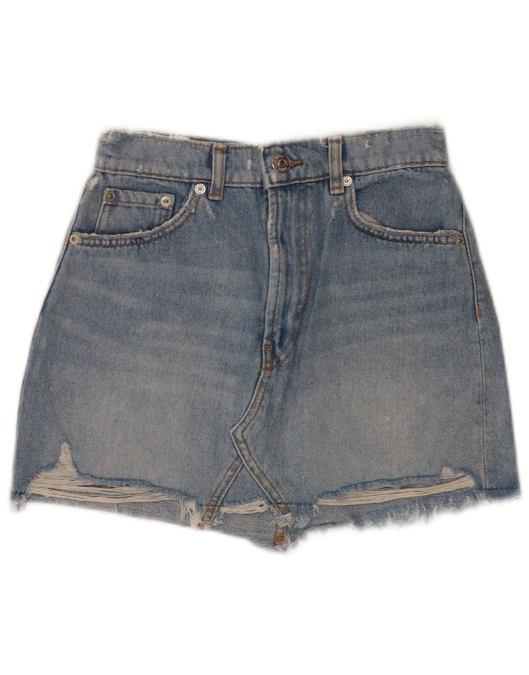 Zara Damen Denim-Shorts im Used-Look, Größe S, W26, Blau