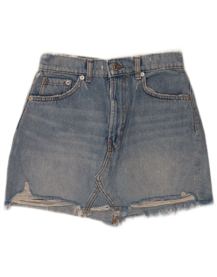 Zara Damen Denim-Shorts im Used-Look, Größe S, W26, Blau