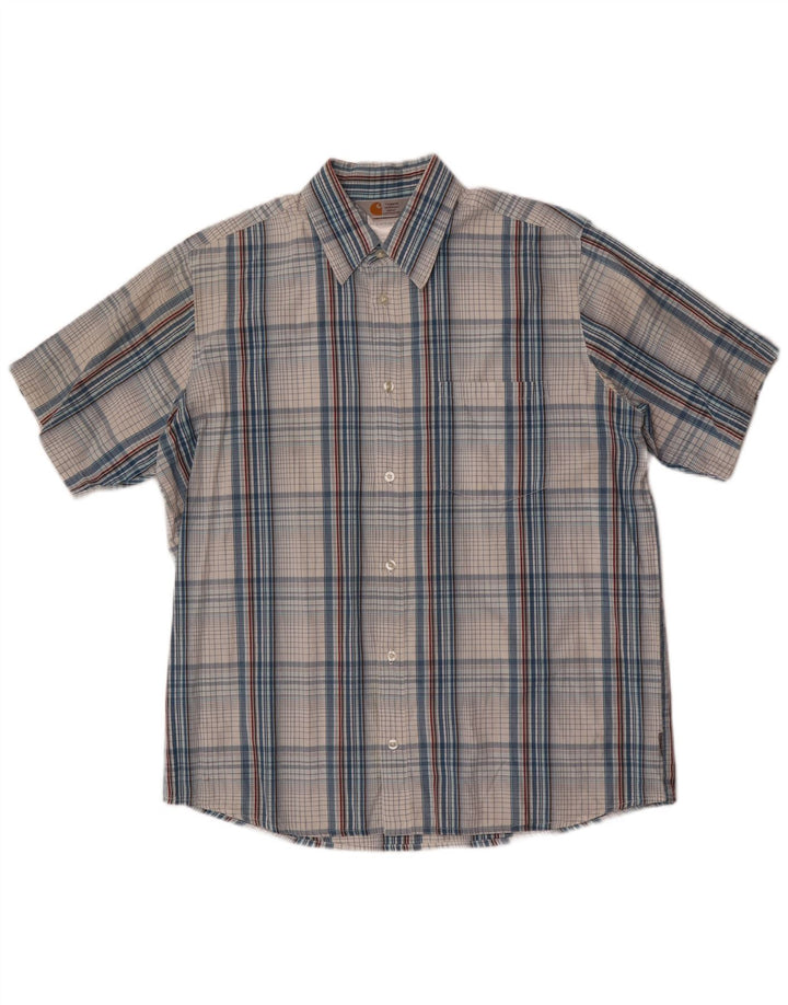 Carhartt Herren-Kurzarmhemd, groß, blau kariert, Baumwolle