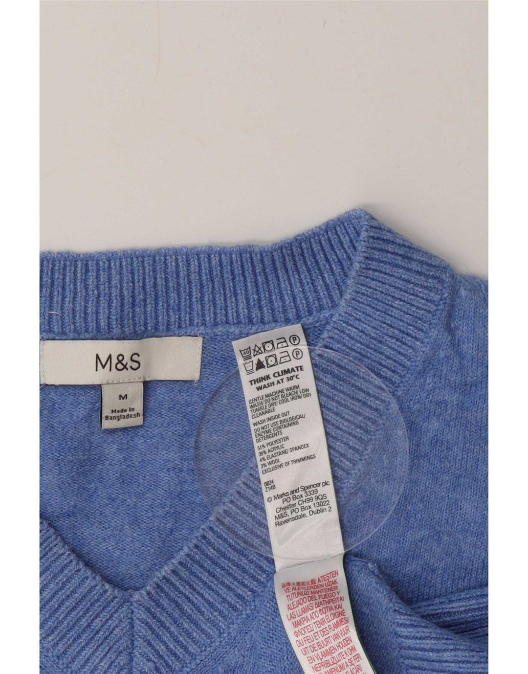 Marks & Spencer Damen-Pullover mit V-Ausschnitt, UK 14, Mittelblau, Polyester