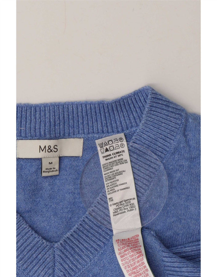 Marks & Spencer Damen-Pullover mit V-Ausschnitt, UK 14, Mittelblau, Polyester