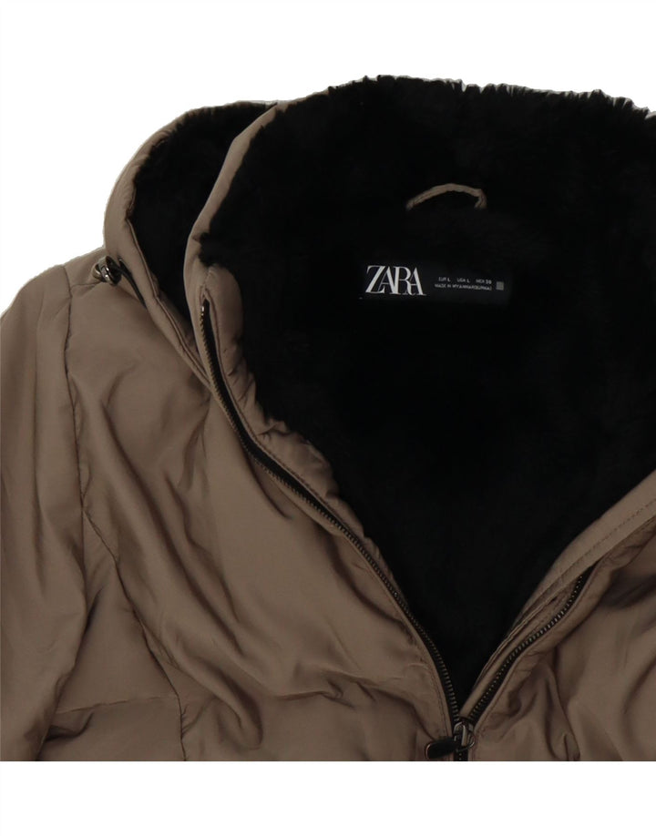 ZARA Womens Hooded Padded Jacket UK 16 Large Grey Polyester Vintage Zara and Second-Hand Zara from Messina Hembry 