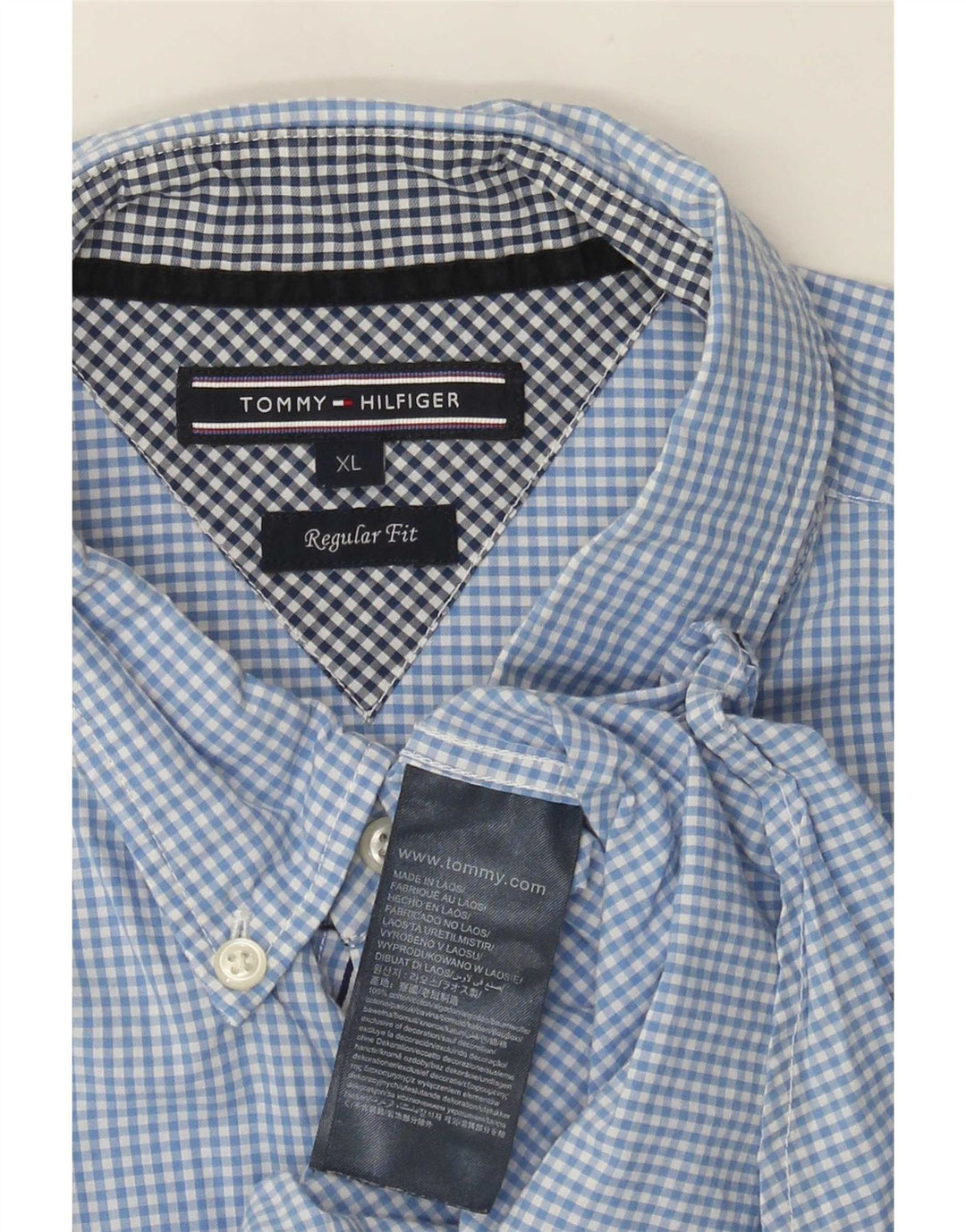 Tommy Hilfiger Herren-Hemd mit normaler Passform, XL, blaue Gingham-Baumwolle
