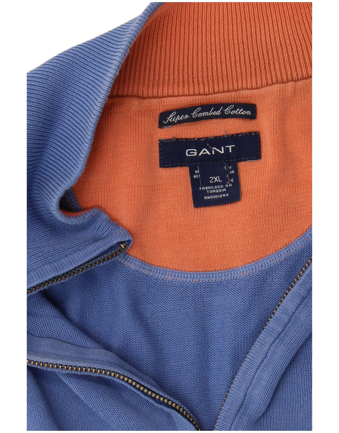 Gant Herren-Pullover mit Reißverschluss am Hals, 2XL, blaue Baumwolle