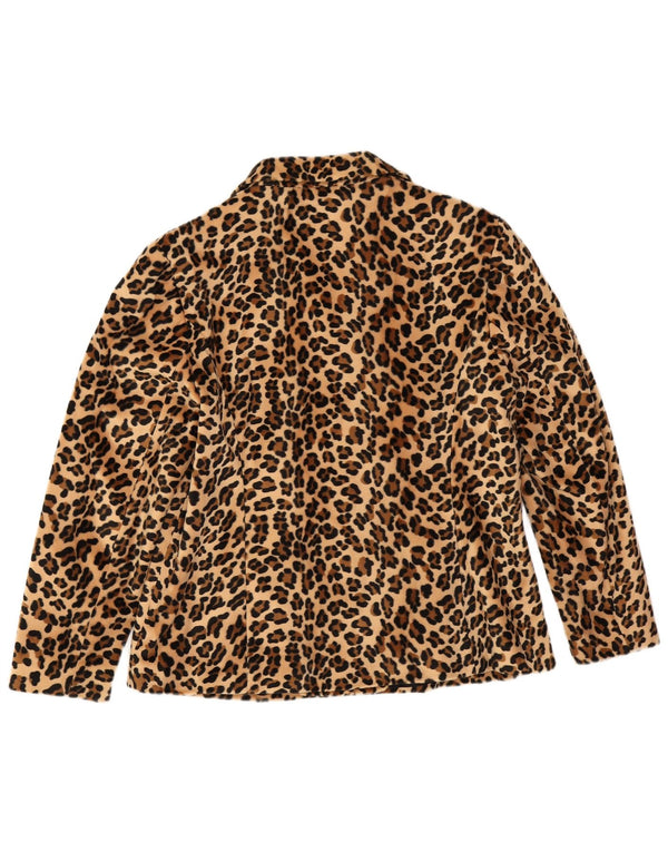 Vintage Womens 3 Button Blazer Jacket UK 14 Large Beige Animal Print