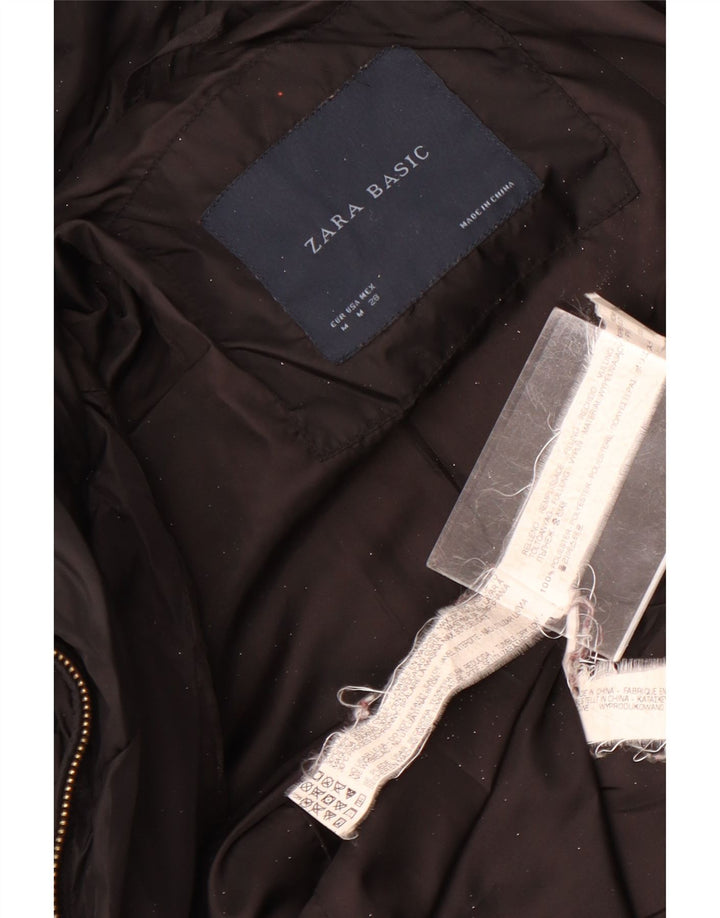 Zara Damen Wattierte Jacke UK 14 Medium Schwarz Polyester