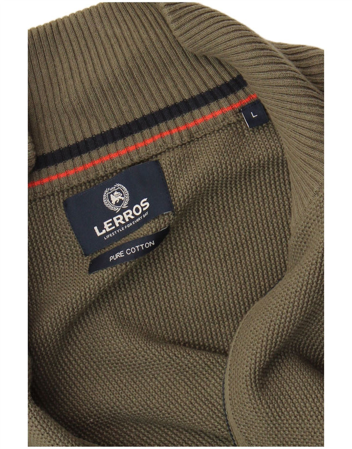 Lerros Herren-Strickjacke, groß, Khaki, Baumwolle