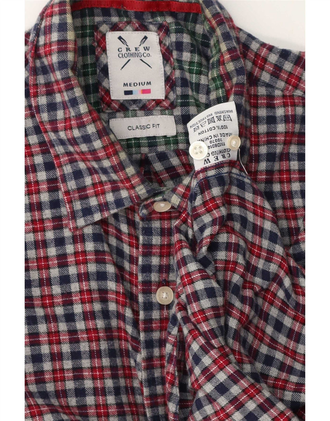 Crew Clothing Herren-Flanellhemd mit klassischer Passform, mittelgrau karierte Baumwolle